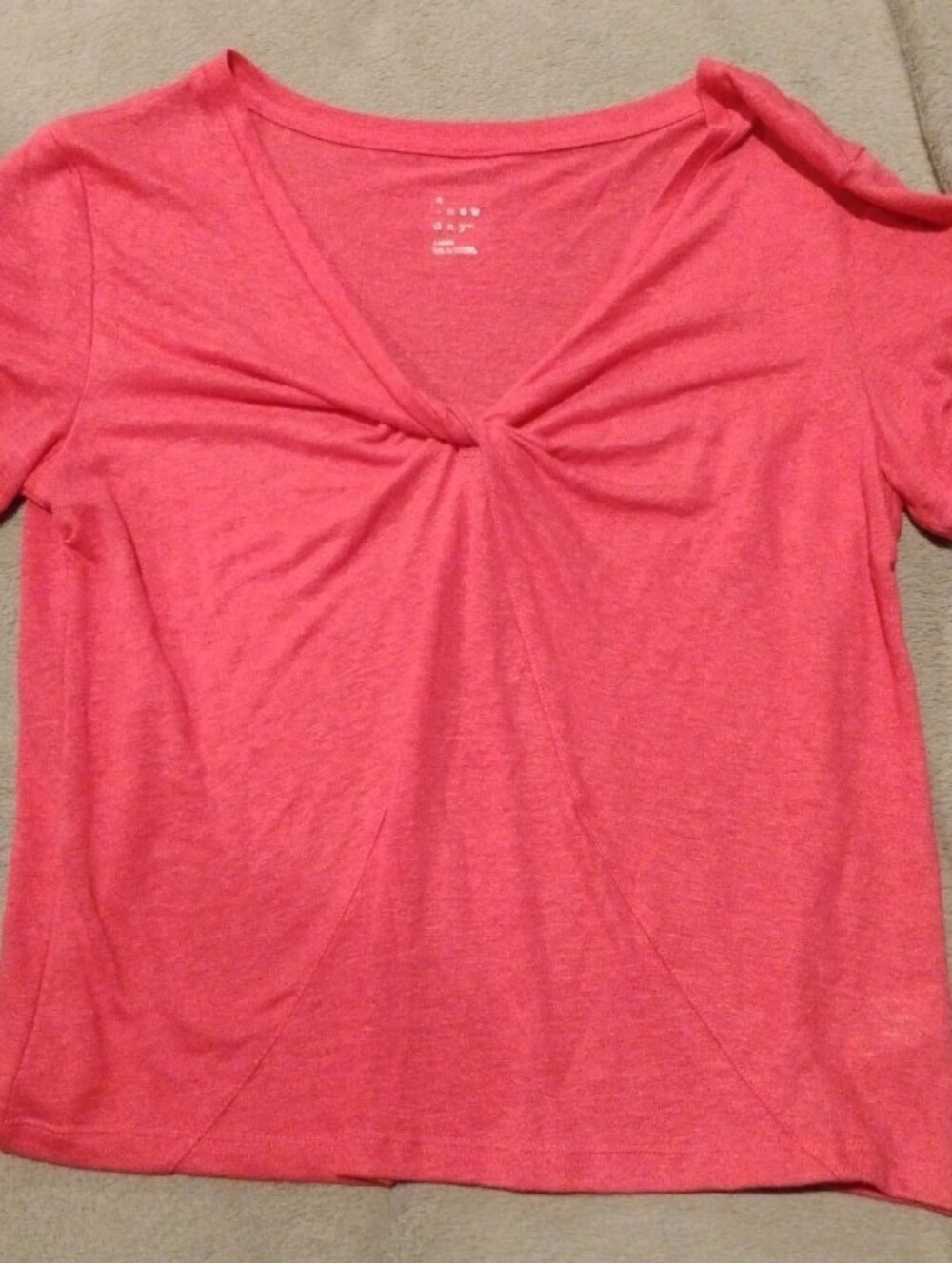 A New Day Pink Heather Twist Front V-Neck Tee Shirt - L
